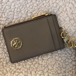 Tory Burch French Gray card case lanyard